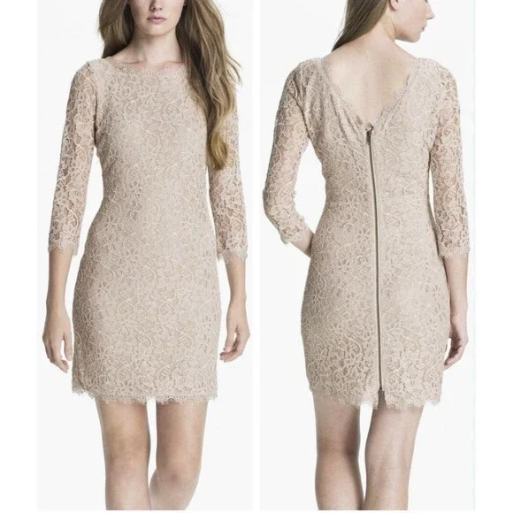 Diane Von Furstenberg DVF Womens Zarita Ivory Stretch Lace Dress Sz 12 Diane Von Furstenberg DVF Womens Zarita Ivory Stretch Lace Dress Sz 12